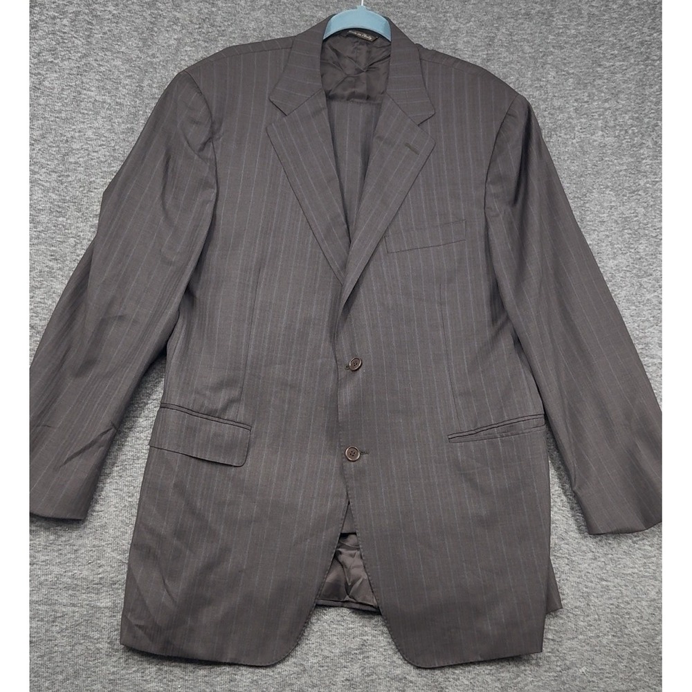Canali Mens Sport Coat Blazer Black Pinstripe 100 Percent Wool Made In Italy 46R
